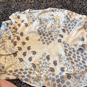 Maurices Cream and Black Floral V-Neck Blouse